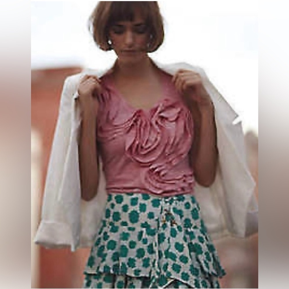 EDME & ESYLLTE for ANTHROPOLOGIE Green abstract print layered mini skirt size 6
